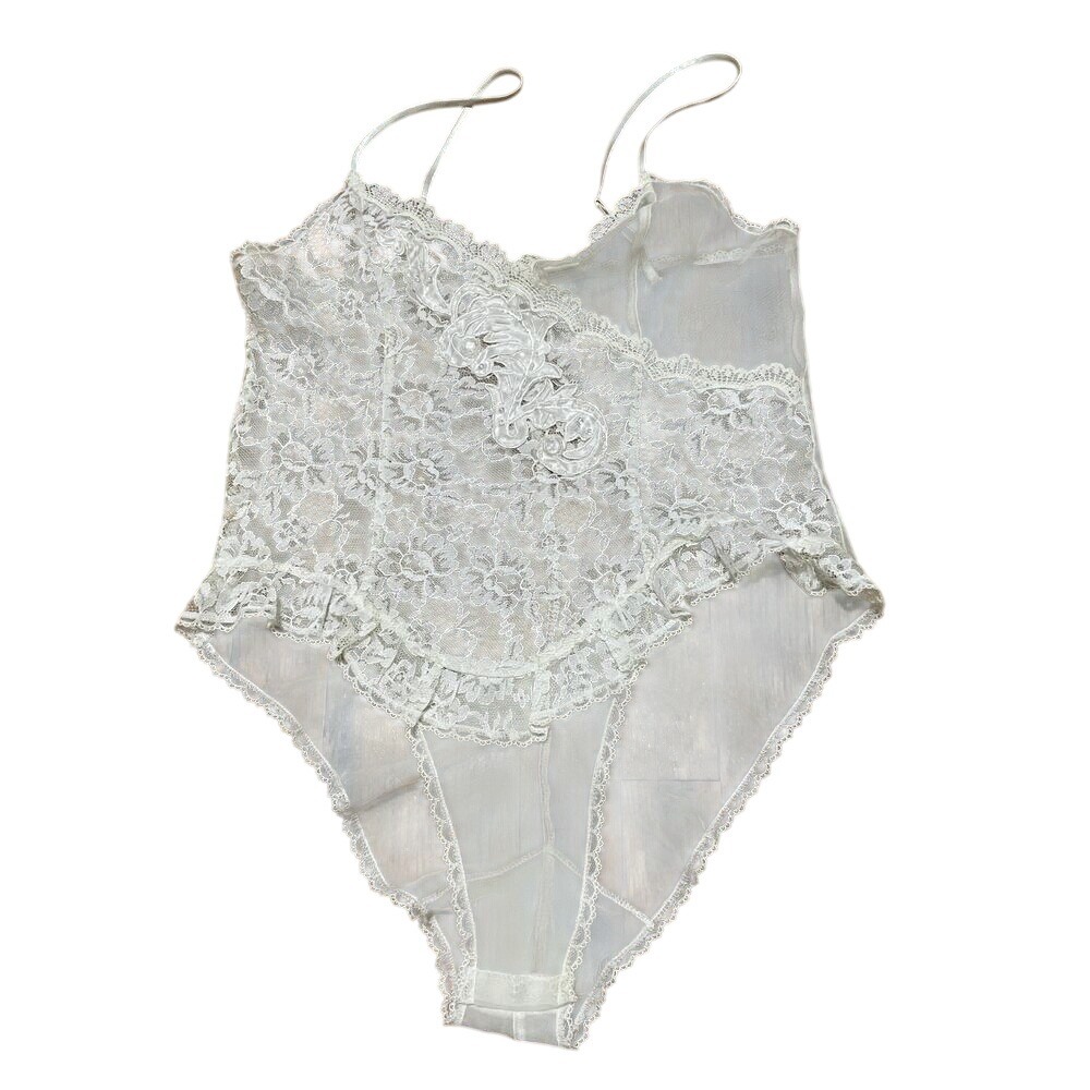 VTG Victoria's Secret Gold Label White Lace Bodysuit Teddy Sheer Sexy‎ One Piece